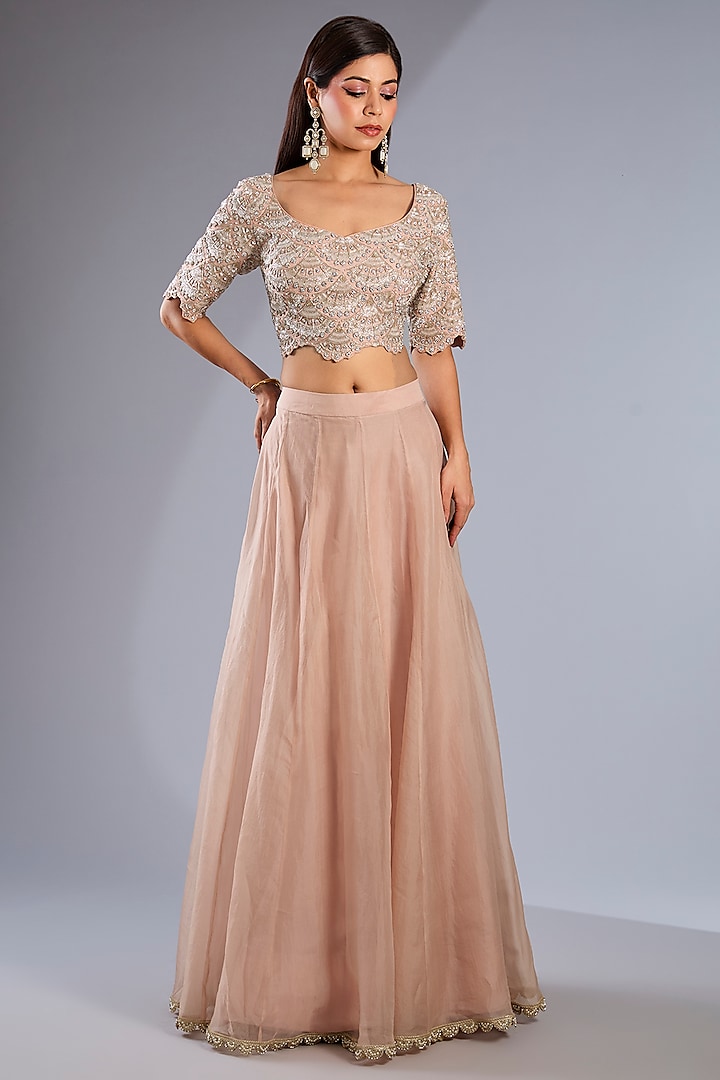 Taupe Organza Embroidered Sharara Pant Bridal Saree Set by Rashi Kapoor at Pernia's Pop Up Shop