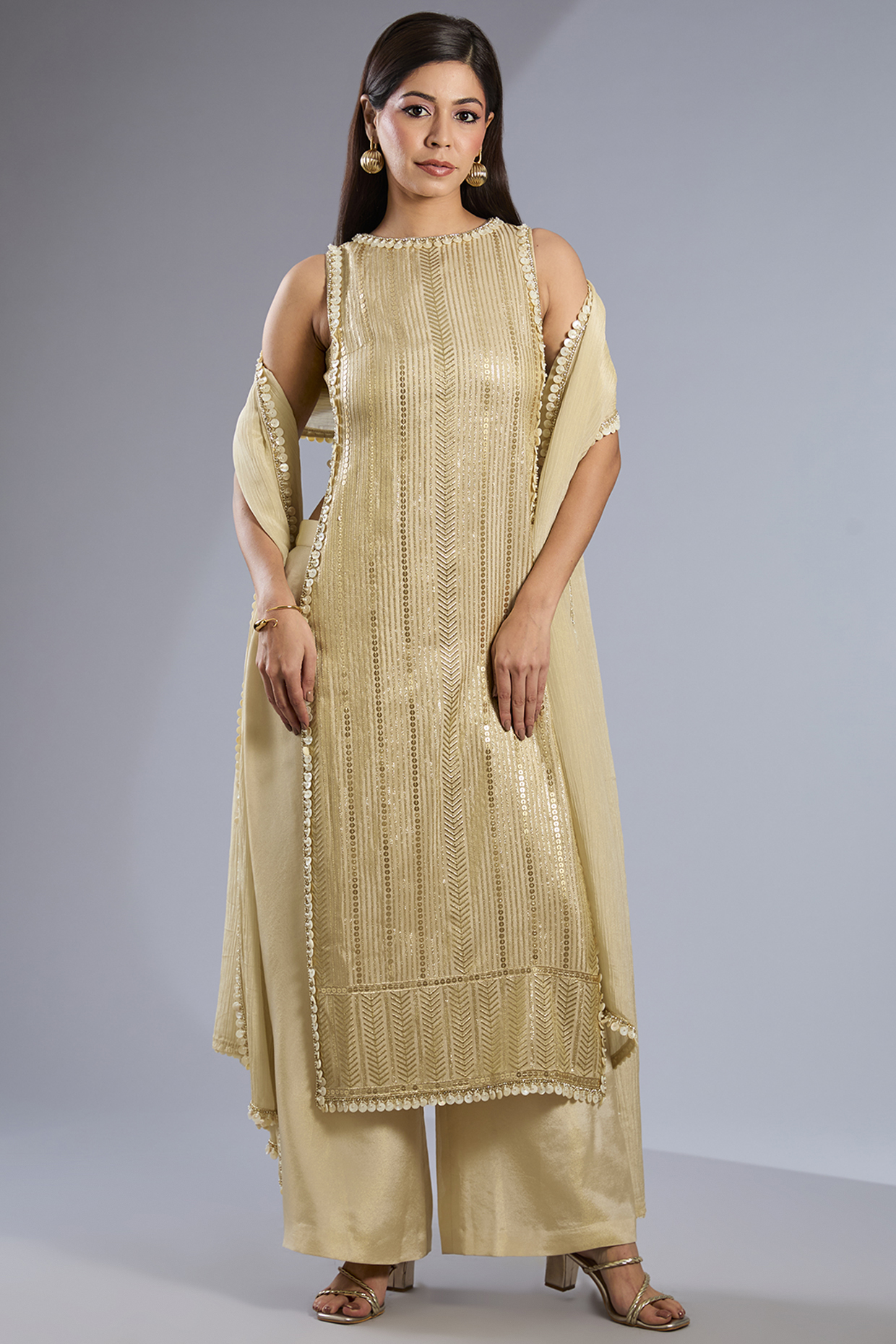 Gold Tissue & Dupion Kurta Set by Rashi Kapoor at Pernia's Pop Up Shop