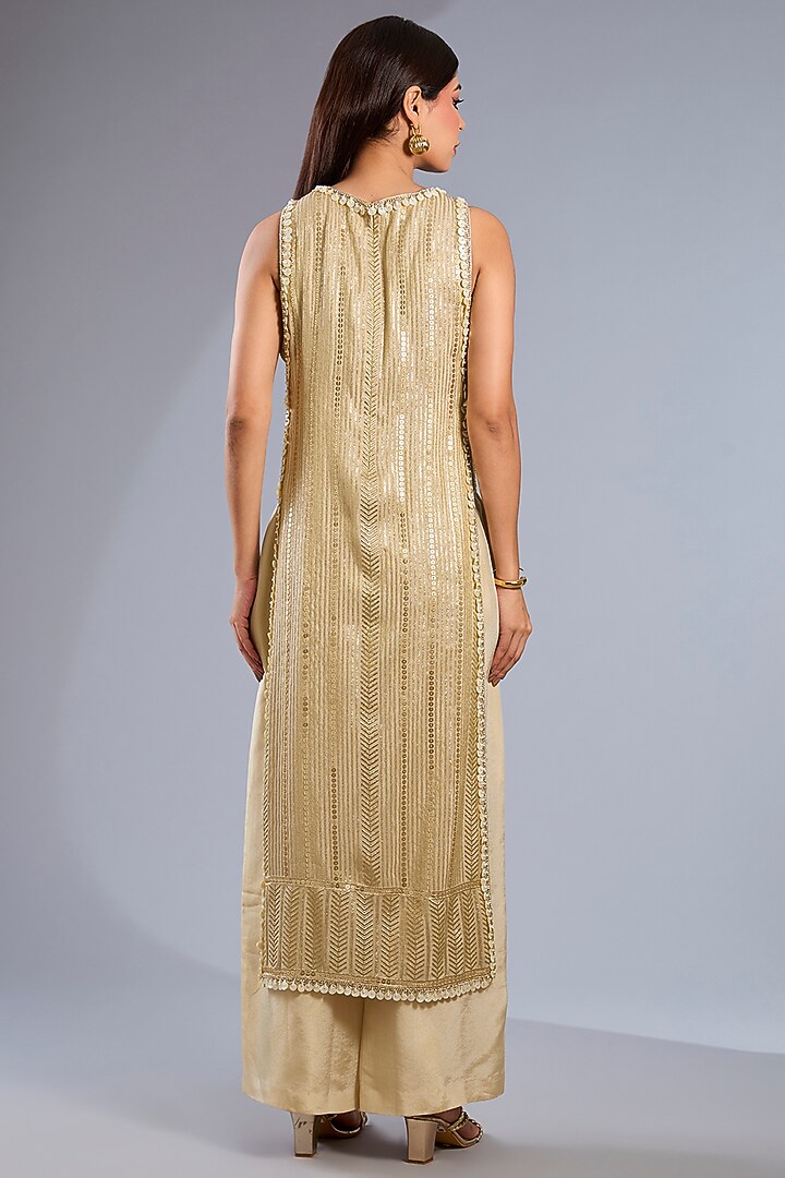 Gold Tissue & Dupion Kurta Set by Rashi Kapoor at Pernia's Pop Up Shop