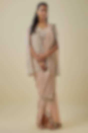 Pink Georgette Hand Embroidered Skirt Bridal Saree Set by Rashi Kapoor at Pernia's Pop Up Shop