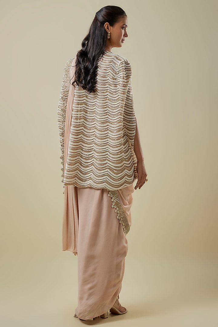 Pink Georgette Hand Embroidered Skirt Bridal Saree Set by Rashi Kapoor at Pernia's Pop Up Shop