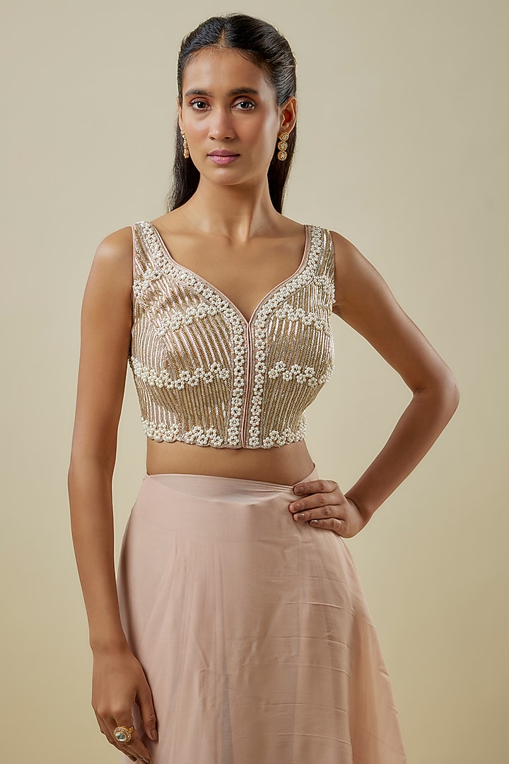Pink Georgette Hand Embroidered Skirt Bridal Saree Set by Rashi Kapoor at Pernia's Pop Up Shop