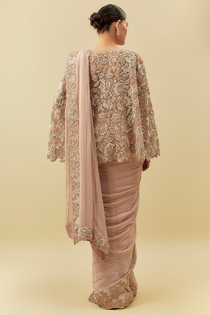 Pink Georgette Embroidered Jacket Bridal Saree Set by Rashi Kapoor at Pernia's Pop Up Shop