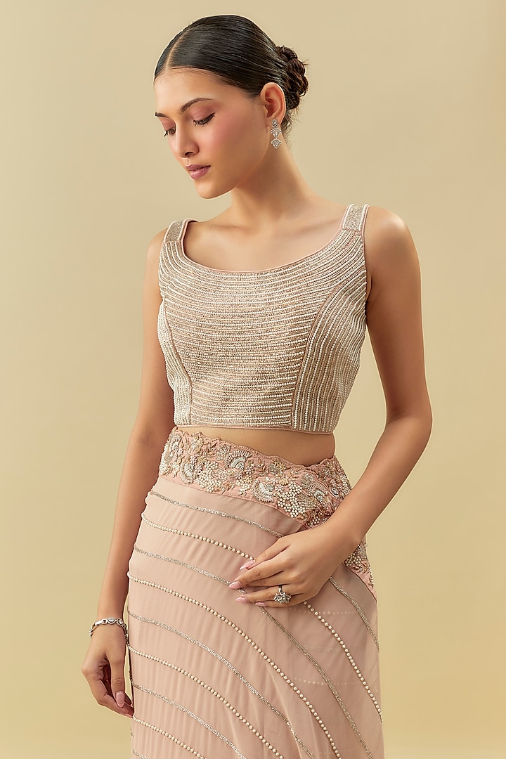 Pink Georgette Embroidered Jacket Bridal Saree Set by Rashi Kapoor at Pernia's Pop Up Shop