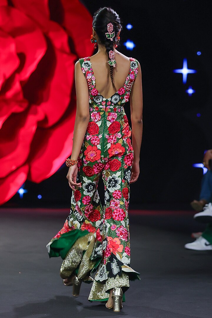 Emerald Green Raw Silk Jumpsuit by Rashi Kapoor at Pernia's Pop Up Shop