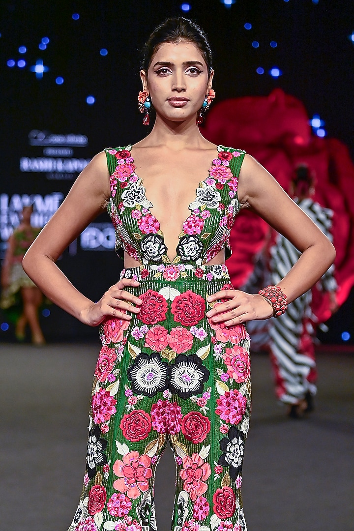 Emerald Green Raw Silk Jumpsuit by Rashi Kapoor at Pernia's Pop Up Shop