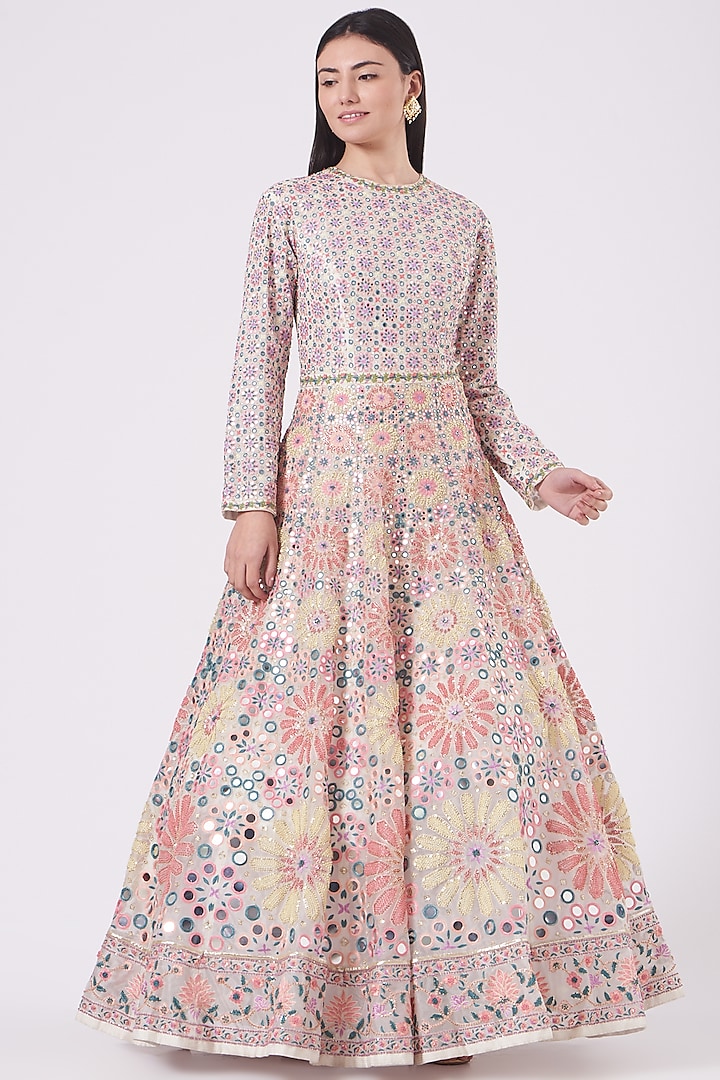 Pink Silk Hand Embroidered Gown by Rahul Mishra