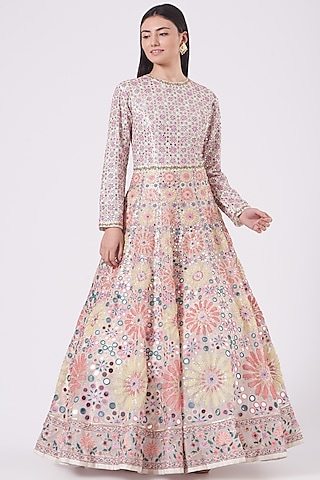Pink Silk Hand Embroidered Gown by Rahul Mishra
