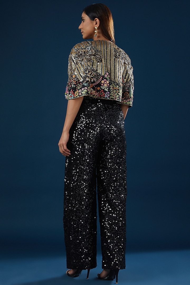Black Sequins Shantoon Embroidered Cape by Rahul Mishra at Pernia's Pop Up Shop