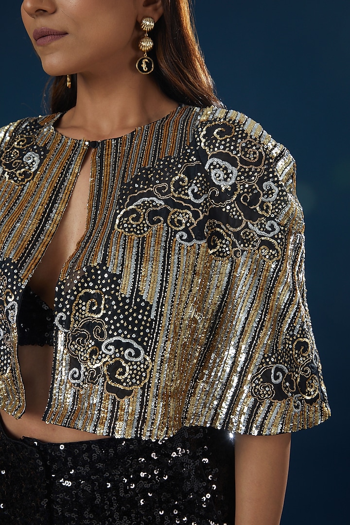 Rahul Mishra - Gold Tulle Embroidered Cape for Women at Pernia's Pop-Up Shop