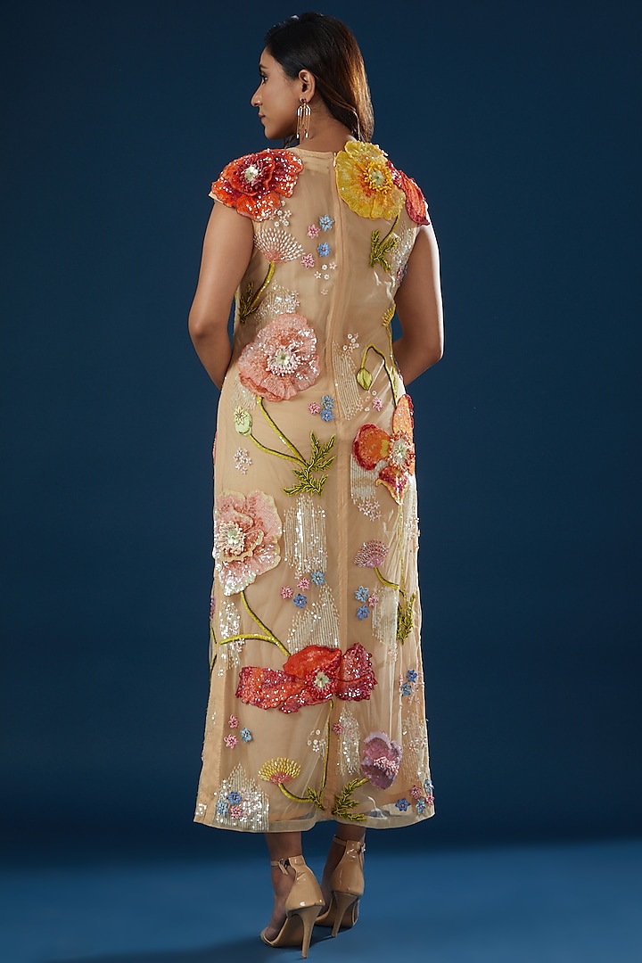 Nude Silk Organza Hand Embroidered Slip Party Wear Dress by Rahul Mishra at Pernia's Pop Up Shop