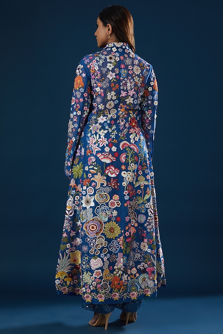 Blue Sequins Viscose Pants by Rahul Mishra at Pernia's Pop Up Shop