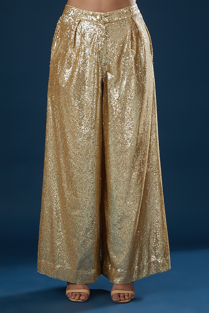 Gold Sequin Viscose Pant Set by Rahul Mishra at Pernia's Pop Up Shop