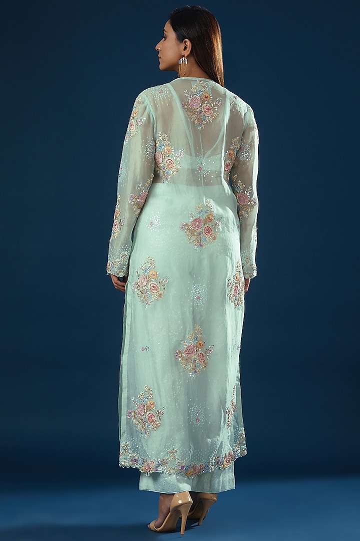 Powder Blue Silk Organza Hand Embroidered Jacket Set by Rahul Mishra at Pernia's Pop Up Shop