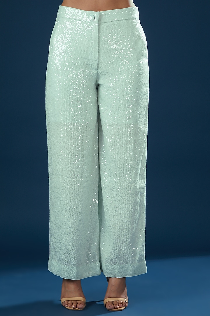 Powder Blue Silk Organza Hand Embroidered Jacket Set by Rahul Mishra at Pernia's Pop Up Shop