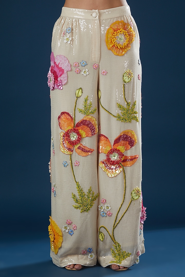 Ivory Sequins Viscose Hand Embroidered Pant Set by Rahul Mishra at Pernia's Pop Up Shop