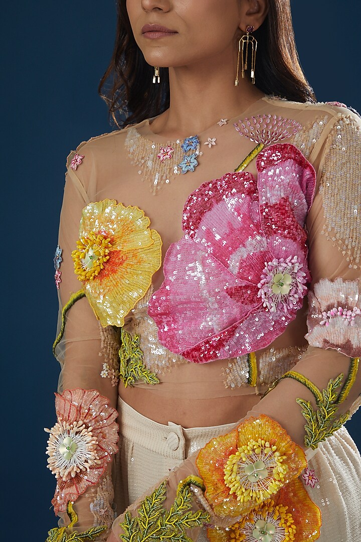 Ivory Sequins Viscose Hand Embroidered Pant Set by Rahul Mishra at Pernia's Pop Up Shop