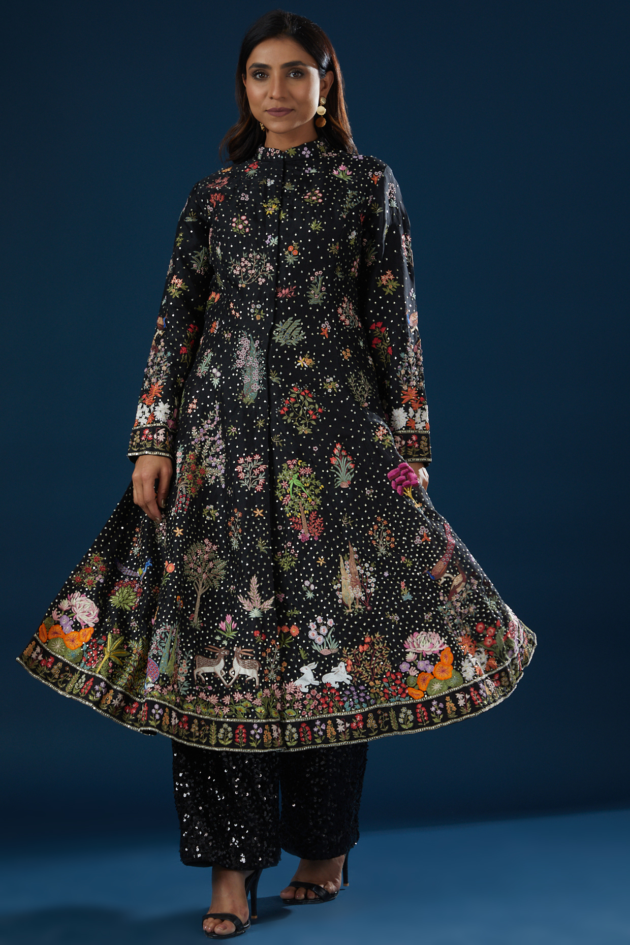 Black Raw Silk Hand Embroidered Kurta Set by Rahul Mishra at Pernia's Pop Up Shop