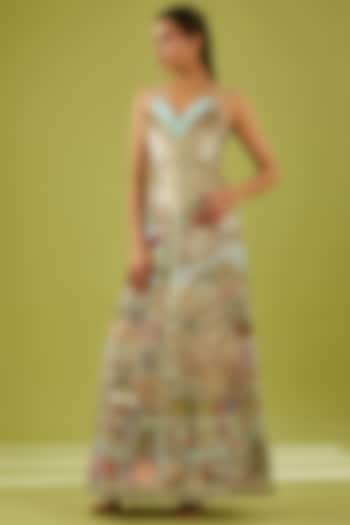 Multi-Colored Silk Organza Embroidered Gown by Rahul Mishra