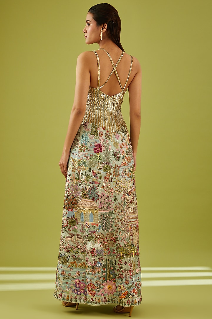 Rahul Mishra - Gold Tulle Embroidered Maxi Dress for Women at Pernia's Pop-Up Shop