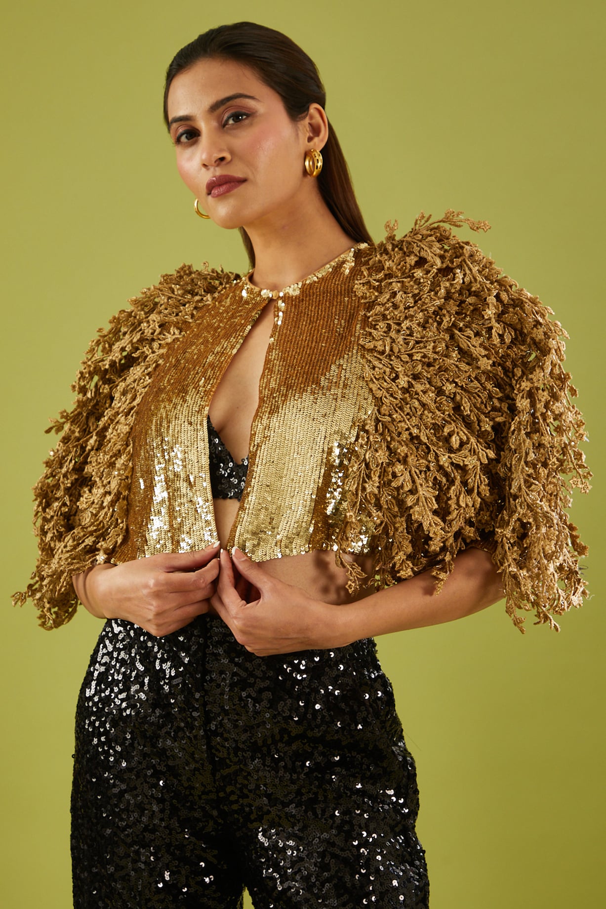 Rahul Mishra - Gold Tulle Embroidered Cape for Women at Pernia's Pop-Up Shop