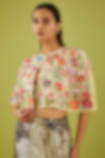 Multi-Colored Silk & Organza Embroidered Cape by Rahul Mishra at Pernia's Pop Up Shop