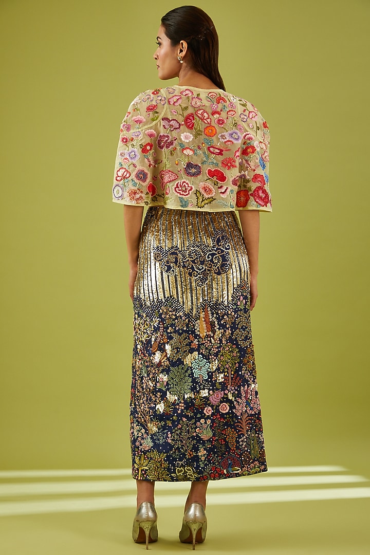 Multi-Colored Silk & Organza Embroidered Cape by Rahul Mishra at Pernia's Pop Up Shop