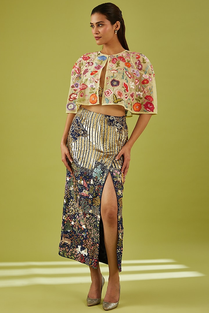 Multi-Colored Silk & Organza Embroidered Cape by Rahul Mishra at Pernia's Pop Up Shop
