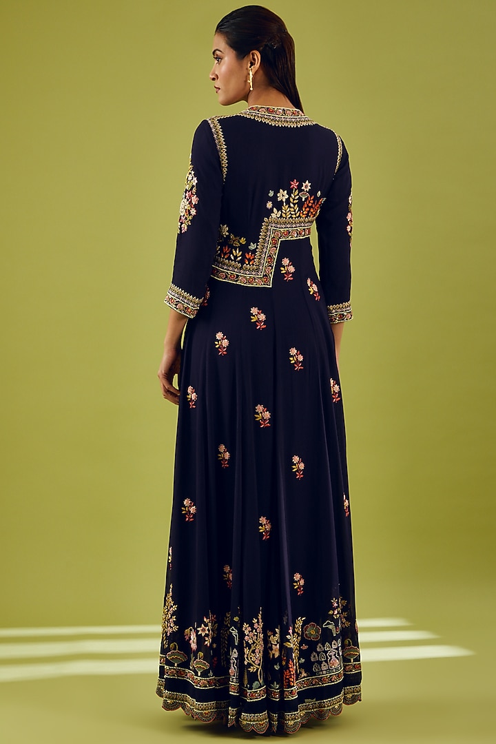 Black Silk Organza Embroidered Kurta by Rahul Mishra at Pernia's Pop Up Shop