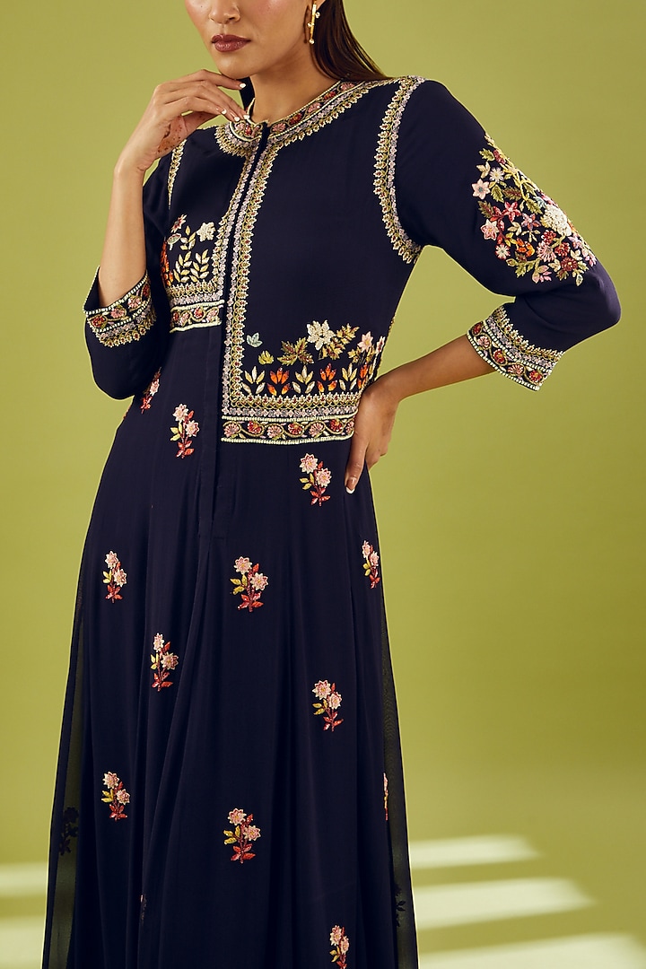 Black Silk Organza Embroidered Kurta by Rahul Mishra at Pernia's Pop Up Shop
