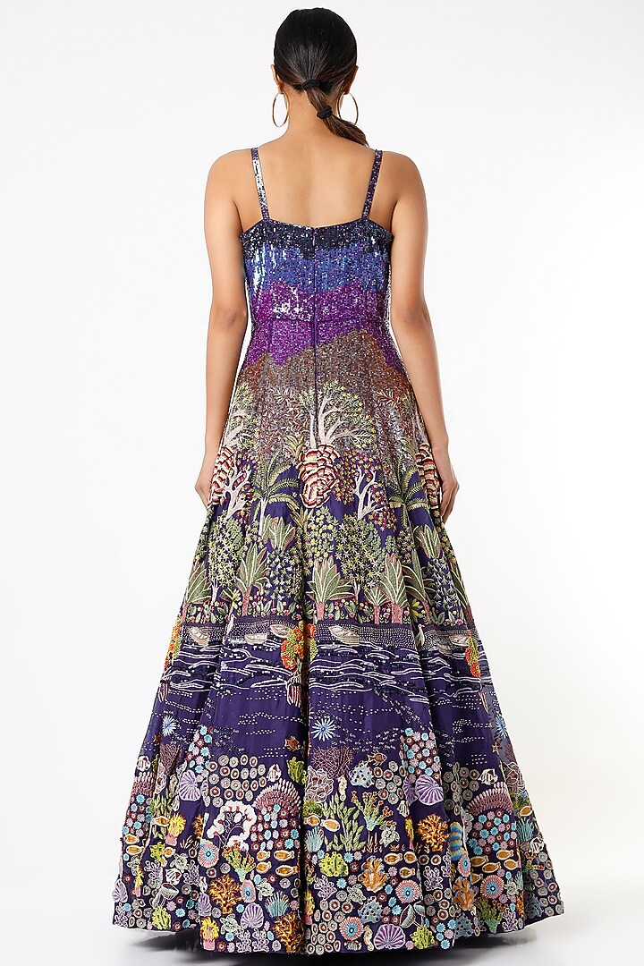 Blue Hand Embroidered Gown by Rahul Mishra at Pernia's Pop Up Shop