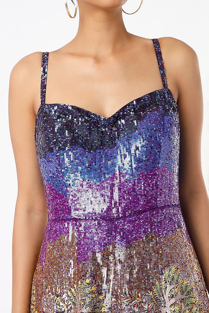 Blue Hand Embroidered Gown by Rahul Mishra at Pernia's Pop Up Shop