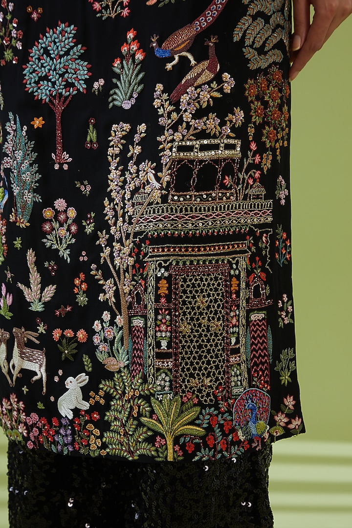 Black Silk Organza Embroidered Kurta Set by Rahul Mishra at Pernia's Pop Up Shop