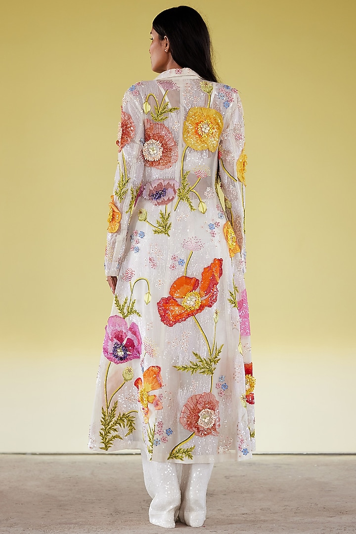 Ivory Silk Organza Hand Embroidered Jacket Set by Rahul Mishra at Pernia's Pop Up Shop