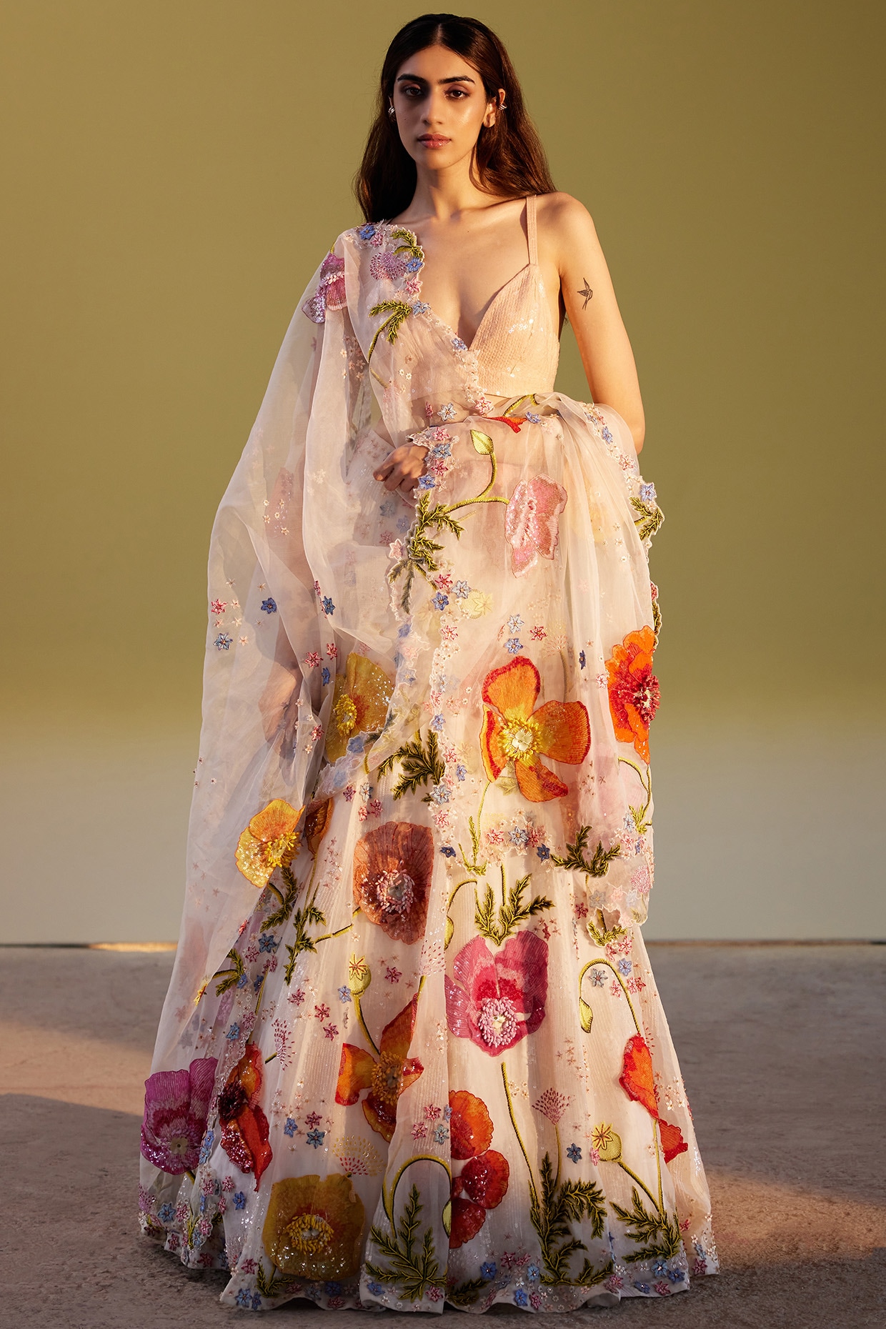Ivory Pink Organza Silk Heavy Embroidered Wedding Lehenga Choli main image 0