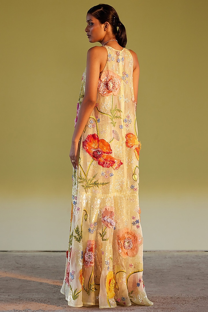 Yellow Silk Organza & Tulle Hand Embroidered Bridal Gown by Rahul Mishra at Pernia's Pop Up Shop