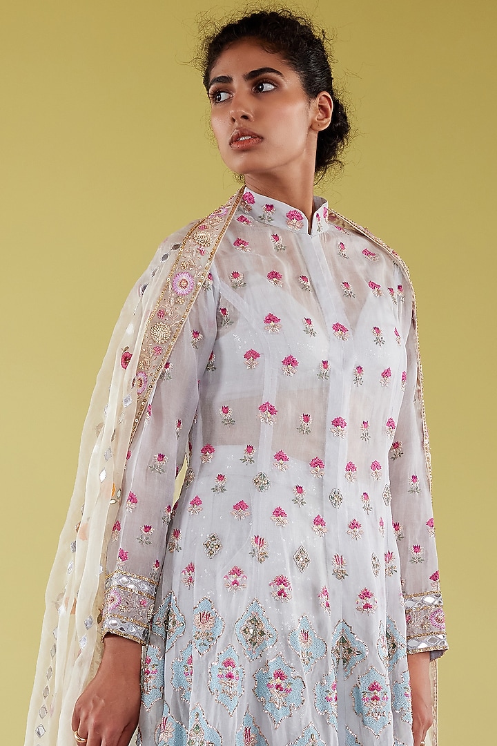 Powder Blue Pink Hues Organza Kurta Set