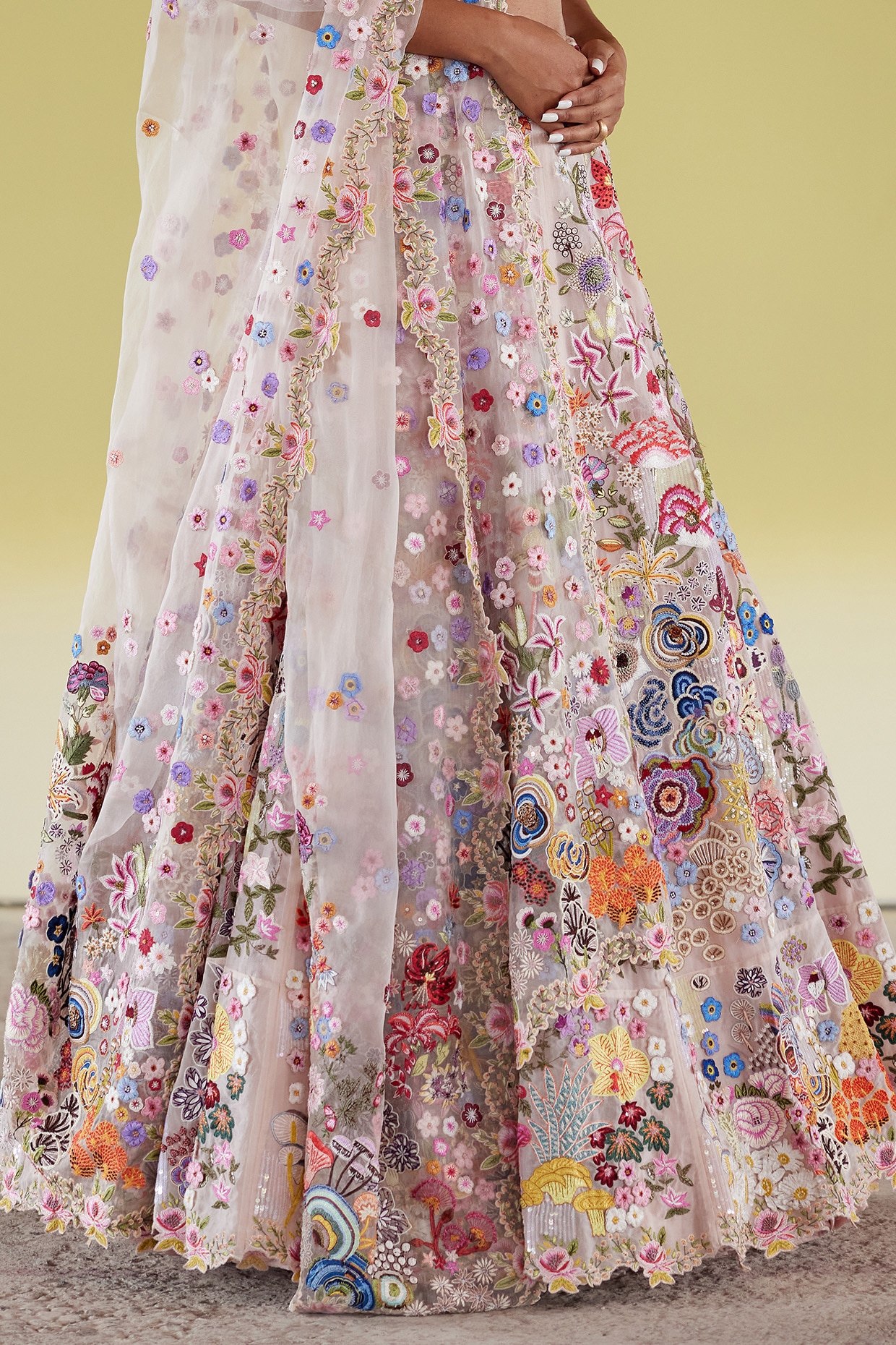 Lehenga and embroidered 3D crop top by Rahul Mishra