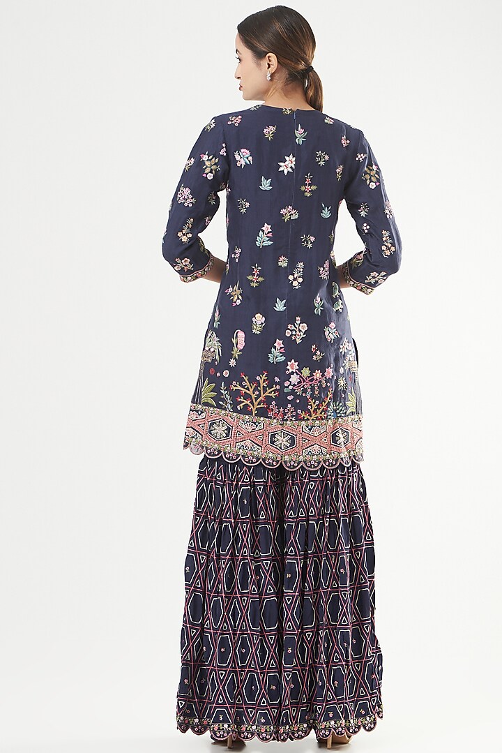 Navy Blue Silk Embroidered Gharara Set by Rahul Mishra at Pernia's Pop Up Shop