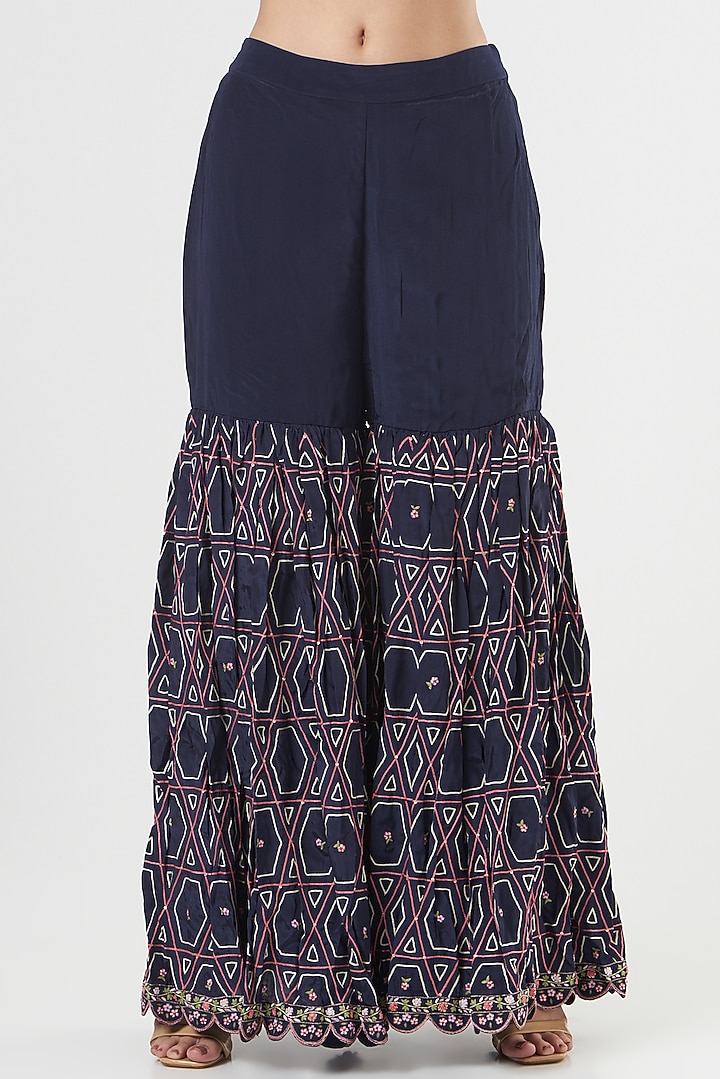 Navy Blue Silk Embroidered Gharara Set by Rahul Mishra at Pernia's Pop Up Shop