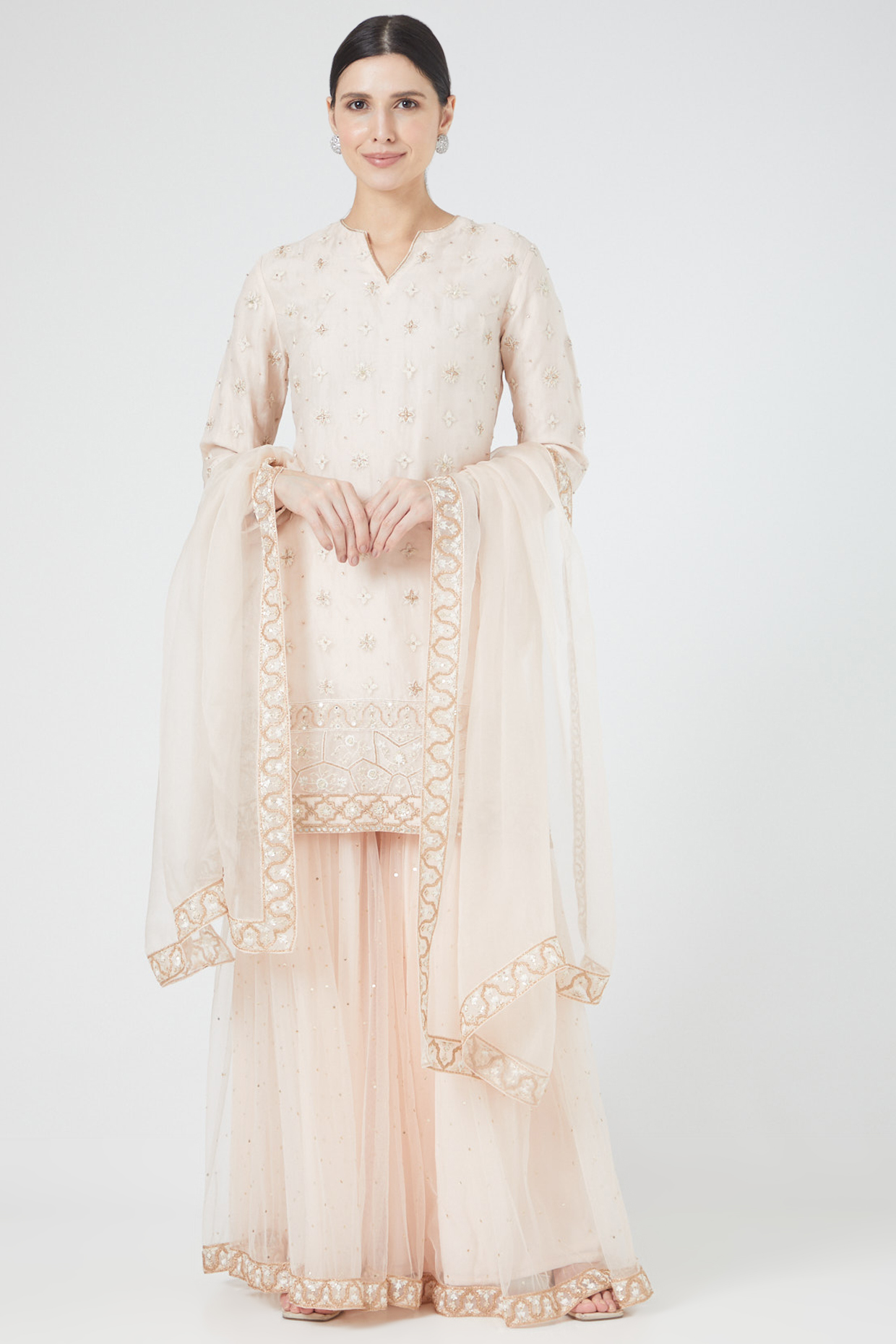 Light Pink Embroidered Sharara Set by Rahul Mishra at Pernia's Pop Up Shop