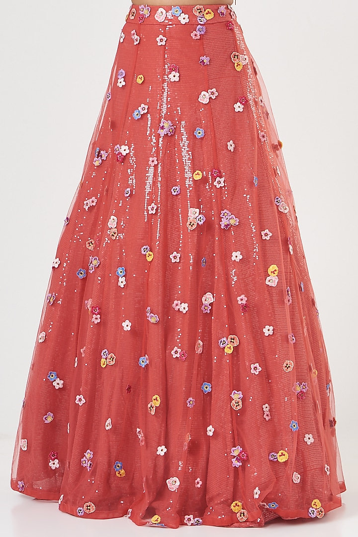 Coral Pink Embroidered Bridal Lehenga Set by Rahul Mishra at Pernia's Pop Up Shop