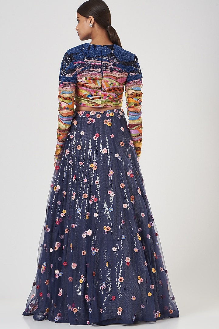Navy Blue Embroidered Bridal Lehenga Set by Rahul Mishra at Pernia's Pop Up Shop