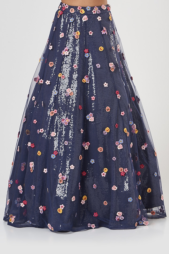 Navy Blue Embroidered Bridal Lehenga Set by Rahul Mishra at Pernia's Pop Up Shop