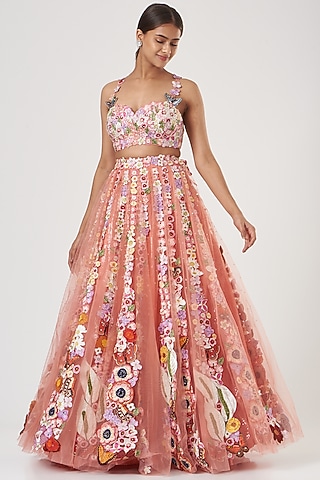 Pink Embroidered Lehenga Set by Rahul Mishra