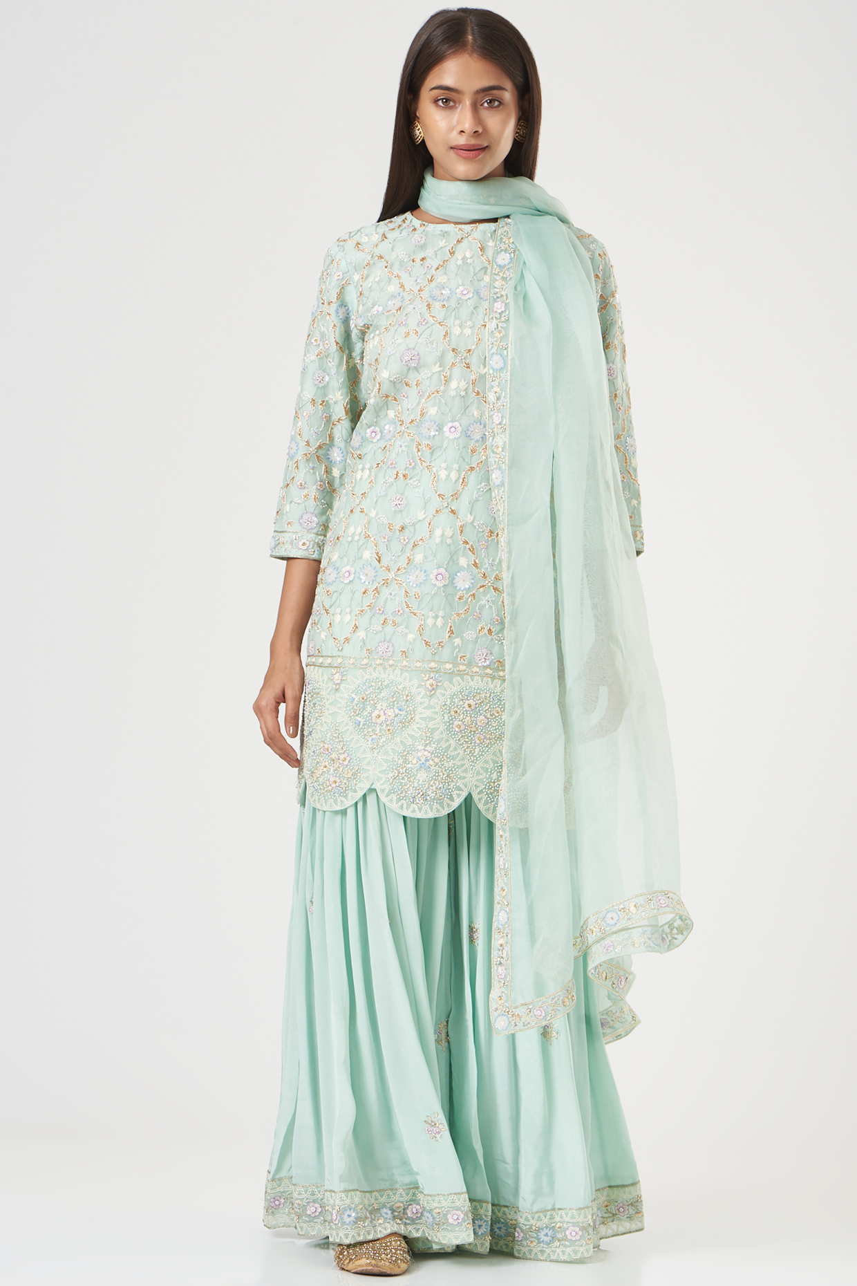 Mint Cotton & Silk Gharara Set by Rahul Mishra at Pernia's Pop Up Shop
