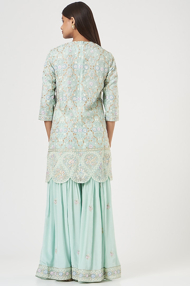 Mint Cotton & Silk Gharara Set by Rahul Mishra at Pernia's Pop Up Shop