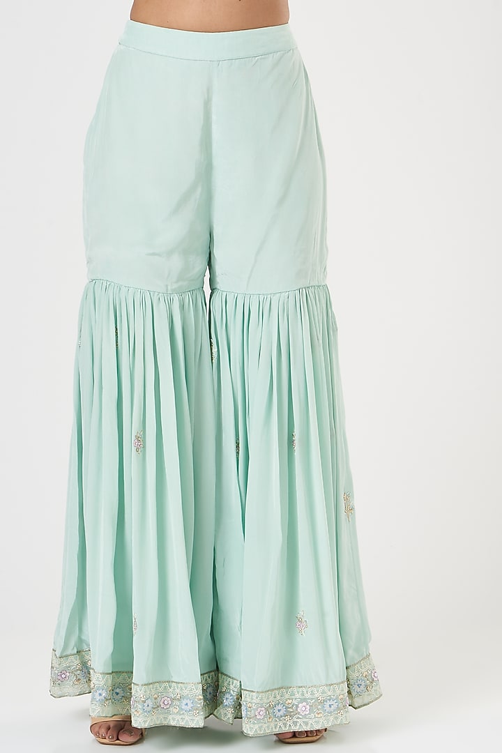 Mint Cotton & Silk Gharara Set by Rahul Mishra at Pernia's Pop Up Shop