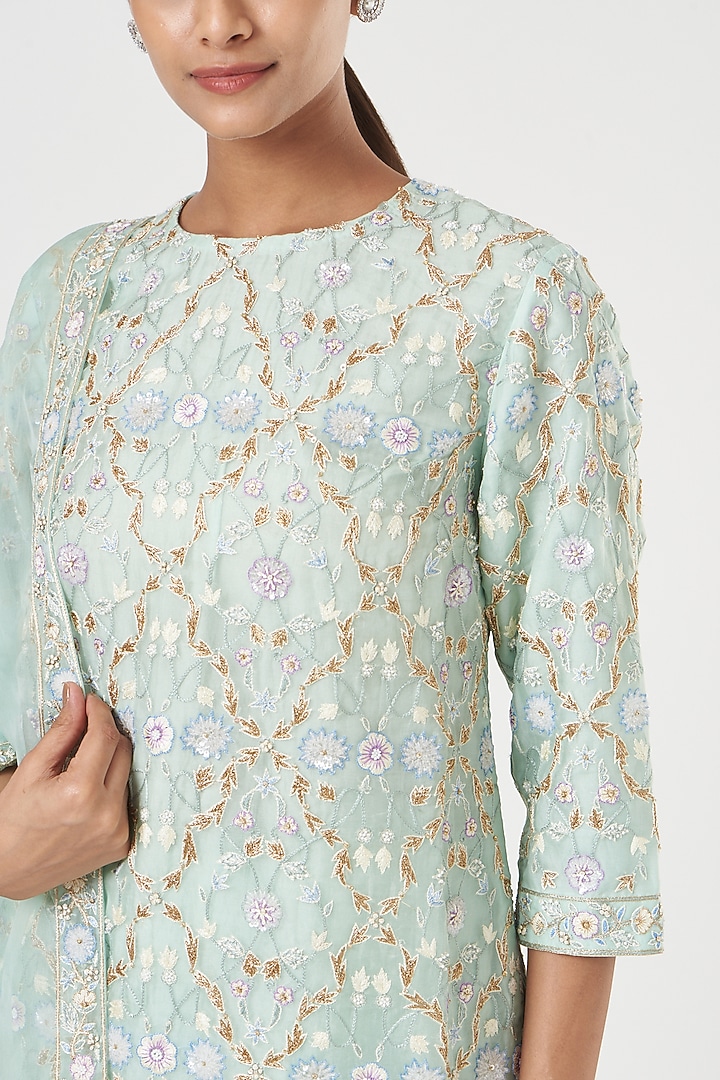 Mint Cotton & Silk Gharara Set by Rahul Mishra at Pernia's Pop Up Shop