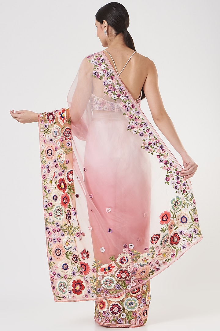 Rainbow Pink Embroidered Bridal Saree Set by Rahul Mishra at Pernia's Pop Up Shop